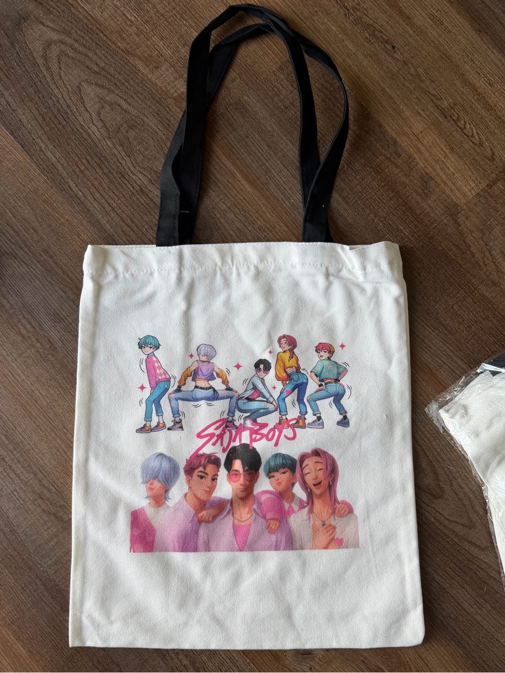 Saja boys White Graphic Canvas Tote with Black Straps